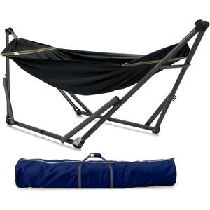 Tranquillo Uniki Hammock with Stand for Outside Portable Hammock, 550lbs Capacity Deluxe Double Hammock Stand, Collapsible Camping Hammock and Stand, Black