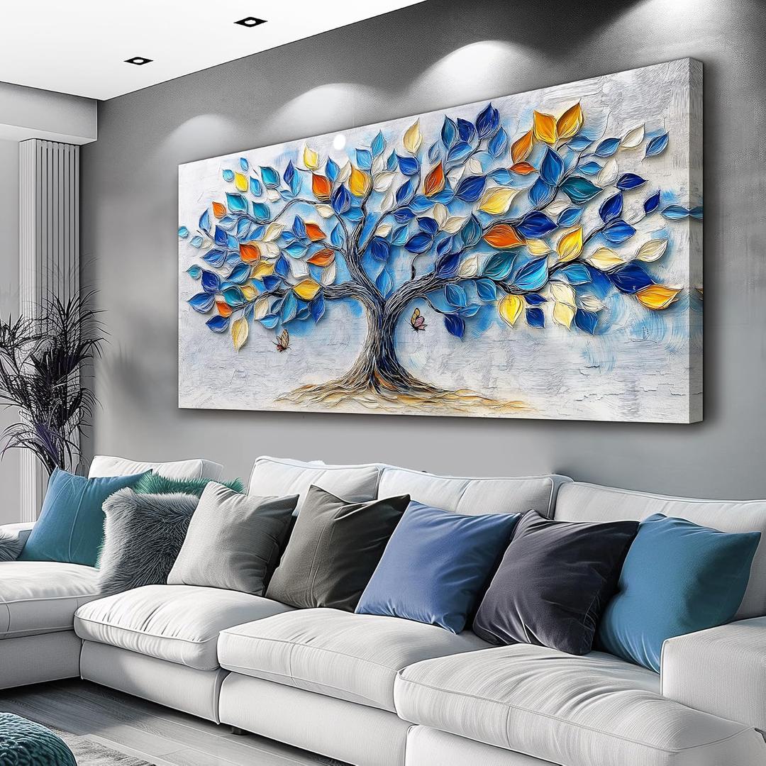 VXMXFTE Large Canvas Wall Art For Living Room Bedroom Wall Decor For Office Dining Room Abstract Blue Tree Painting Restaurant Hallway Wall Home Decor Prints Artwork Picture Aesthetics 24x48 In