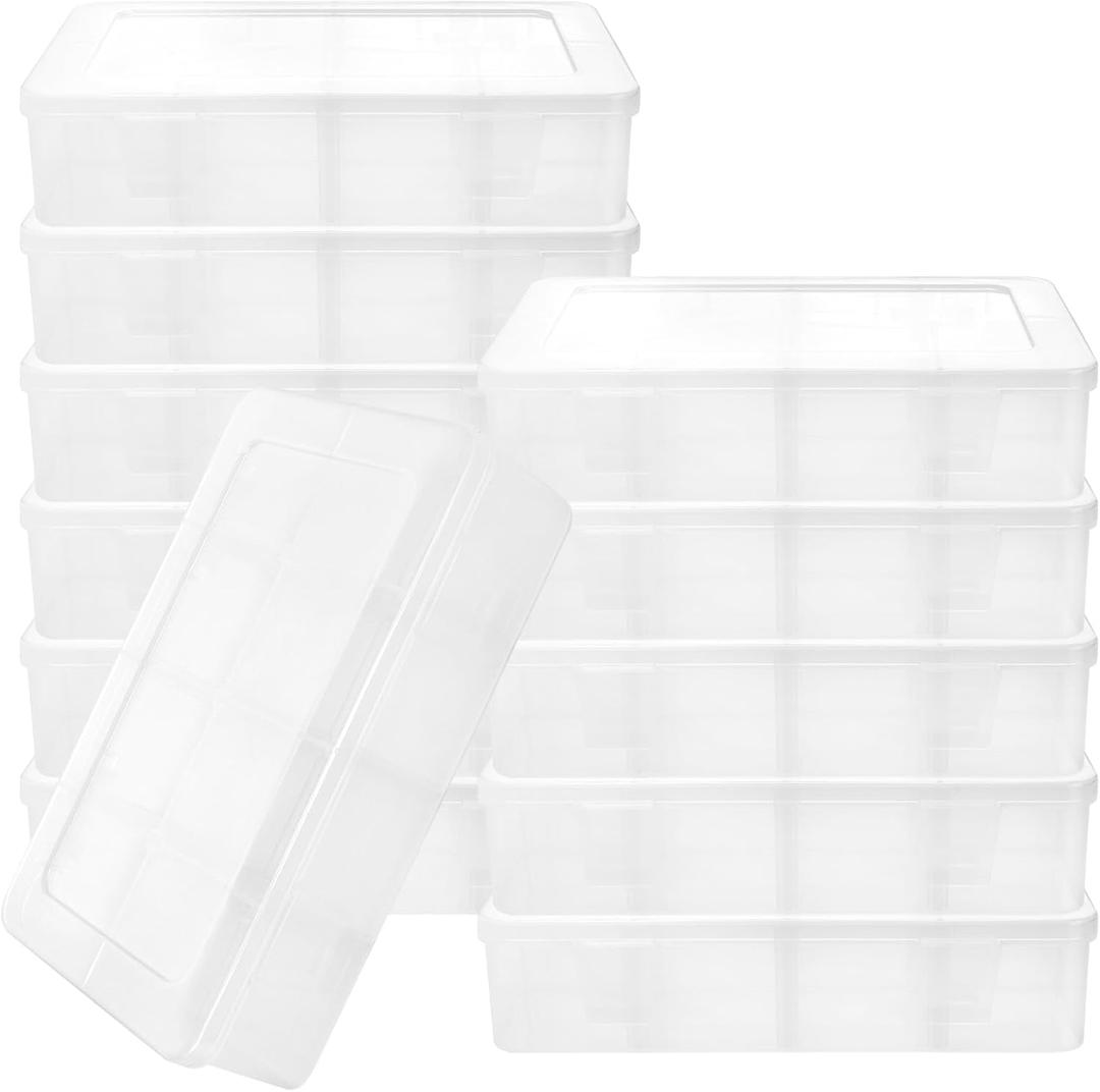 12 PCS 8 Grids Plastic Organizer Box,Clear Compartment Snackle Box Container, Small Snack Platters with Adjustable Dividers for Snack Candy Bead Button Small Parts