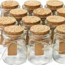 Otis Small Glass Bottles - Mini Jars w/Cork Stoppers - Round 100ml Mason Jars for Crafts, Candle Holders & Potion Bottles  12 Pack