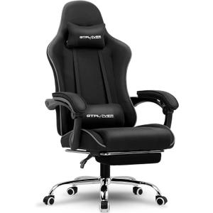 GTPLAYER Gaming Chair, Computer Chair with Footrest and Lumbar Support, Height Adjustable Game Chair with 360-Swivel Seat and Headrest and for Office or Gaming (Faux Leather, Black)