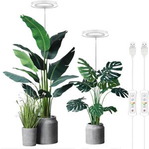 Plant Grow Light,yadoker LED Growing Light Full Spectrum for Indoor Plants,Height Adjustable, Automatic Timer, 5V Low Safe Voltage,Idea for Large Plant Light, 2 Pack (White)