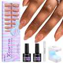 BTArtbox Almond Nail Tips - Brown Soft Gel Nail Kit with 150 pcs Medium Fake Nails, Gel Nail Glue, Top Coat, Nail Lamp, Pre-colored Press on Nails for Nail Art