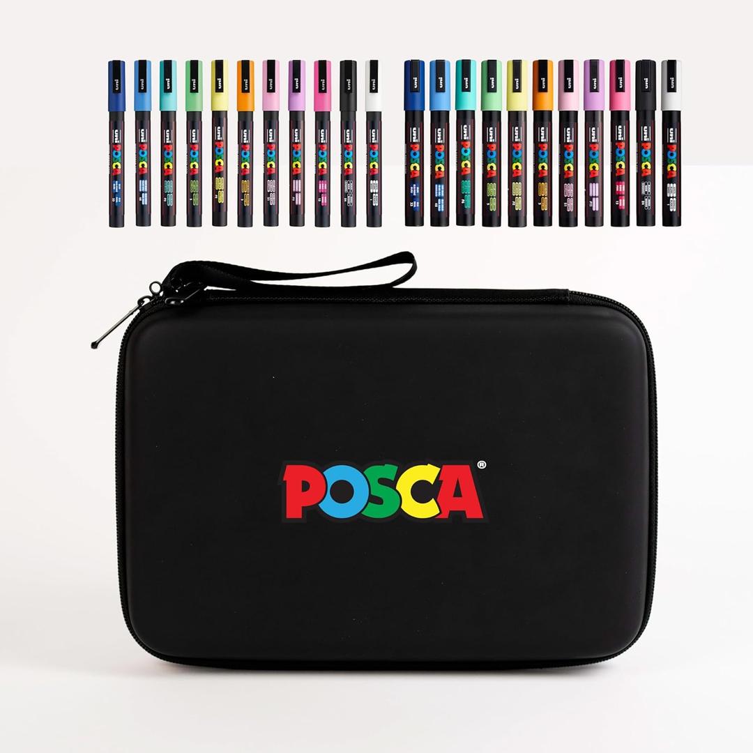 Posca Exclusive 3M and 5M Paint Markers Gift Set of 22 with Carrying Case, Great for Kids and Adults, Acrylic Art Markers for Coloring Canvas, Wood, Glass and Metal (1 Count (Pack of 22))