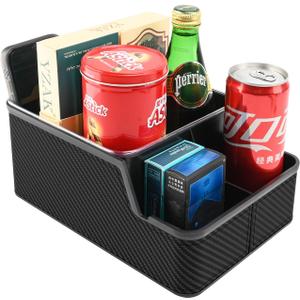 Car Front Seat Organizer with Compartment,Center Console Organizer,Car Armrest Storage Box,Back Seat Cup Holder Tray,Between Seat Small Caddy with Phone Holder for Truck,SUV,Van (Black)