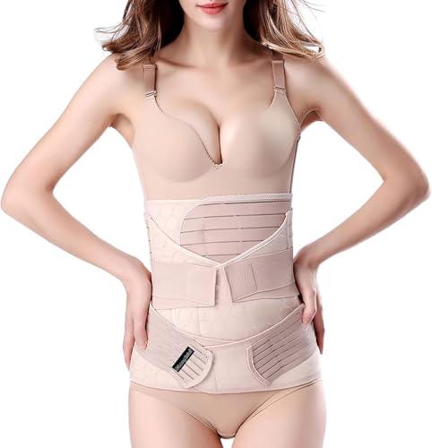 ChongErfei 3 in 1 Postpartum Support - Recovery Belly/waist/pelvis Belt Shapewear Slimming Girdle, Beige, L For Posture Correction