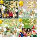 30th Birthday Decoration for Men Women, Sage Green White Gold 30th Birthday Balloons with Happy 30th Birthday Banner Cake Toppers Triangle Flag Number 30 Balloons for 30 Year Old Birthday Decorations