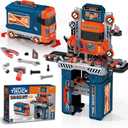 65 Pcs Kids Tool Set, 2-in-1 Kids Tool Box & Bench, Toddler Tool Set with Electric Drill and Power Miter Saw, Workbench for Boys Age 3 4 5 6 7 8 Year Old