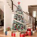 Garvee 6 Ft Artificial Christmas Tree, Pre-Lit Xmas Tree with 350 Colorful Lights & 876 Branch Tips, Snow Flocked Xmas Tree with Foldable Metal Stand, Full & Realistic Appearance for Holiday Decor