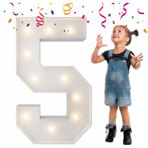 3FT Light Up Numbers Letters, Mosaic Numbers for Balloons, Giant Mosaic Balloon Number 5 for 15th 25th Birthday Decorations, 50th Anniversary Decor, 50th Wedding Party Decoration