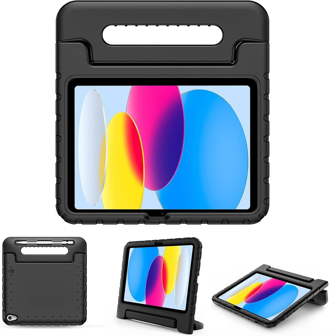 ProCase Kids Case for iPad A16 11th Generation 2025/iPad 10th Generation 2022 with Pencil Holder, iPad 11/10 Case Shockproof Lightweight Cover with Stand Convertible Handle for Children Black