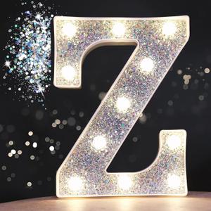 Pooqla Light Up Letters, LED Marquee Letters for Silver Birthday Decorations, Battery Powered Night Light Teenager Girl Room Decor, Gift for Girls Boys Wedding Bedroom Christmas Party Decor, Letter Z