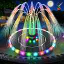 Solar Fountain, 2026 Upgrade 3.5W Solar Bird Bath Fountains with Colorful Ring LED Lights, 2000mAh Battery, 7 Nozzles and 4 Fixers, Solar Water Fountain Pump for Pond, Pool, Patio and Garden