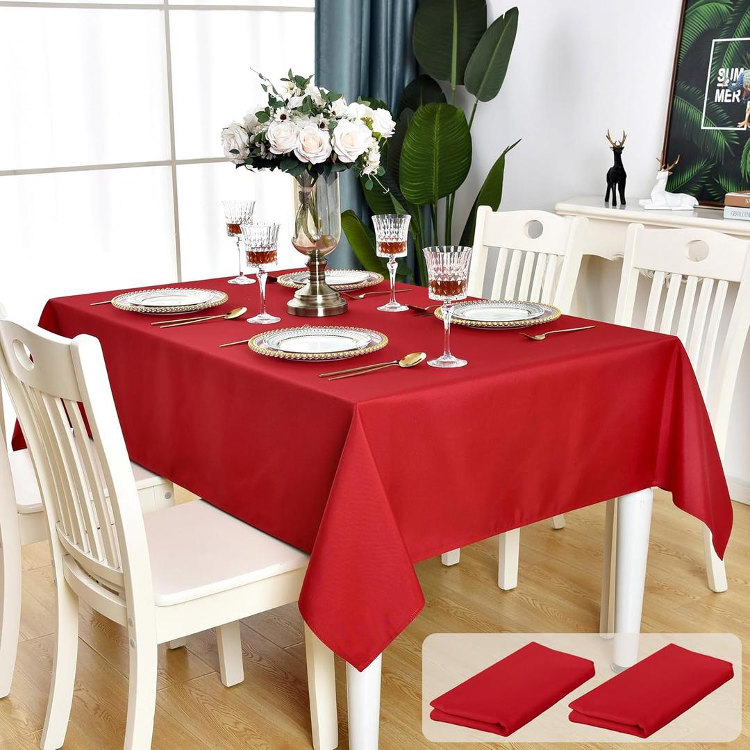 2 Pack Red Rectangle Tablecloth Waterproof Stain Resistant Wrinkle Free Table Cloth 210GSM Polyester Wipeable Table Cover for Party, Banquet - Rectangular/Oblong, 60 x 102 inch (2 Pcs)