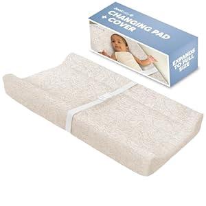 Jool Baby Changing Pad - Contoured, Waterproof & Non-Slip, Includes a Cozy, Breathable, & Washable Cover (Oatmilk/ Wave)