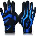Football Gloves for Kids 8-12,No-Slip Youth Wide Receiver Glove,Enhanced Performance Silicone Gloves, Adjustable Super Sticky for Boys and Girls (Blue-Black-M/L)