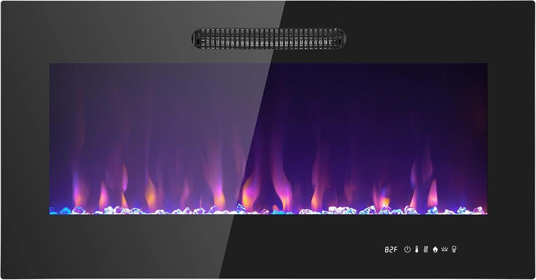 Prominence Home LED Slim Design Electric Fireplace Insert and Wall Mounted Fireplace with 1500 Watt Heater, Log & Crystal Ember Options, Adjustable Realistic Flame and Remote Control, (36 Inch)