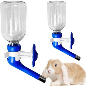 PINVNBY 2PCS Rabbit Water Bottle No Drip Hanging Chinchilla Water Dispenser Plastic Leak-Proof Bunny Waterer Suspended Small Pet Water Feeder for Ferret Hedgehog Squirrel Bunny (Blue)