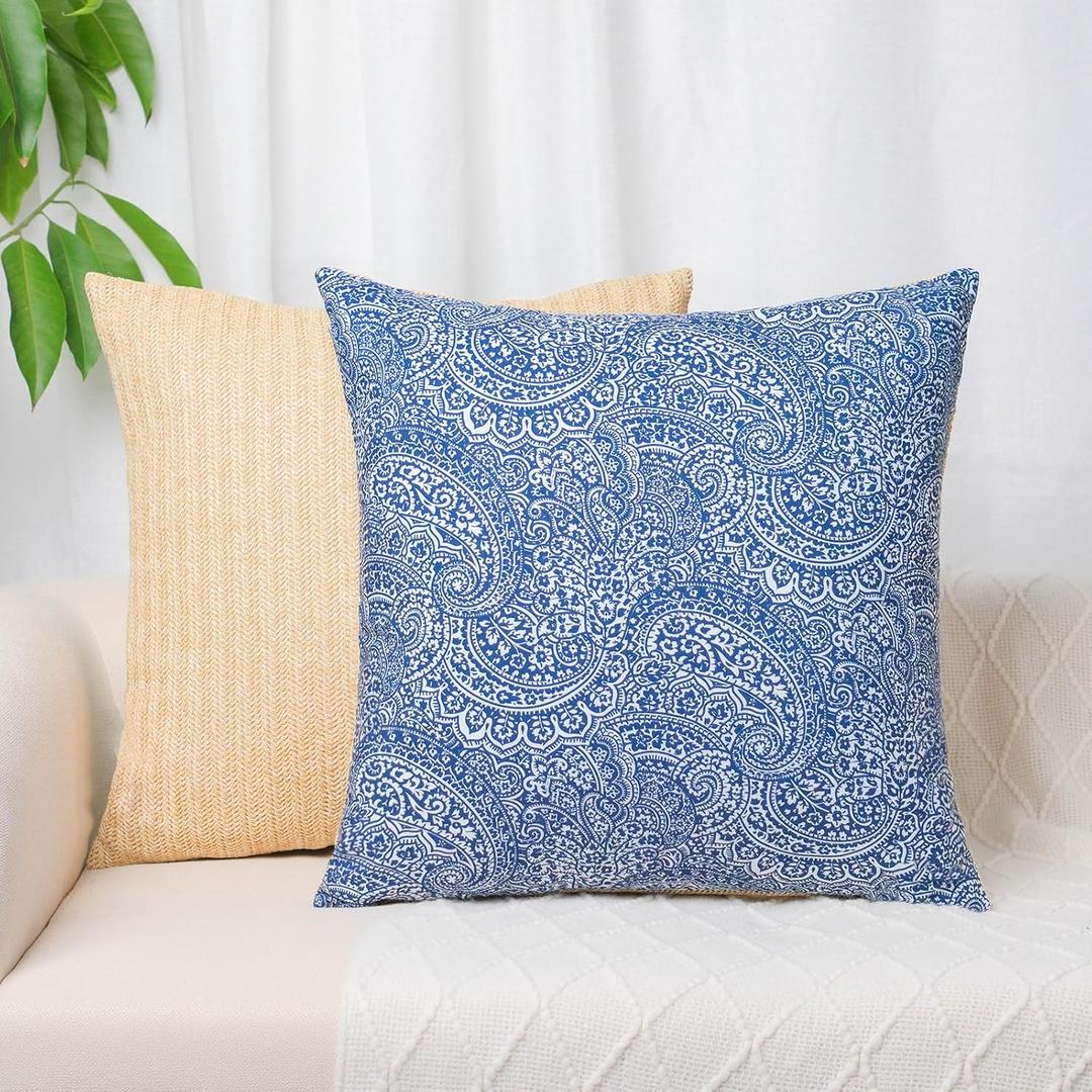 Pack of 2, Decorative Throw Pillow Covers Navy Blue Woven Farmhouse Outdoor Cushion Covers Soft Texture Couch Cushion Case for Couch Sofa Bedroom Living Room