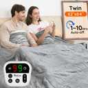 Mia&Coco Electric Blanket Twin - 62"x84" Flannel Heated Blanket,10 Heat Levels, 10-Hour Auto-Off, Fast Heating, Overheat Protection, Machine Washable, Soft Heating Blanket for Home and Office (Gray) 