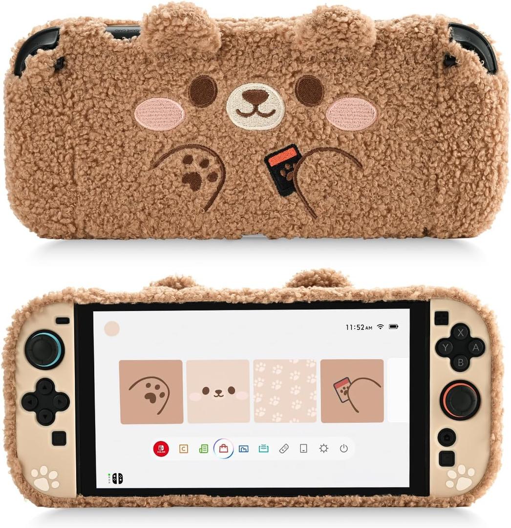 GeekShare Plush Case Compatible with Switch 2 (2025), NS2 Protective Cover for Switch Console and Grip Joy Controller, Plush Bear