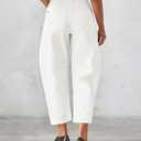 GRAPENT Barrel Jeans for Women Trendy High Waisted Wide Leg Baggy Cropped Relax Fit Stretch Denim Trouser Ankle Pants (White, S)