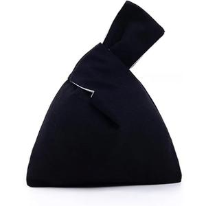 Cotton Women's Handbags Knot Wrist Shopping Bag Reusable Grocery Pouch Lightweight Tote Handbags Coin Purse Bag  3 X 5 FT, Black