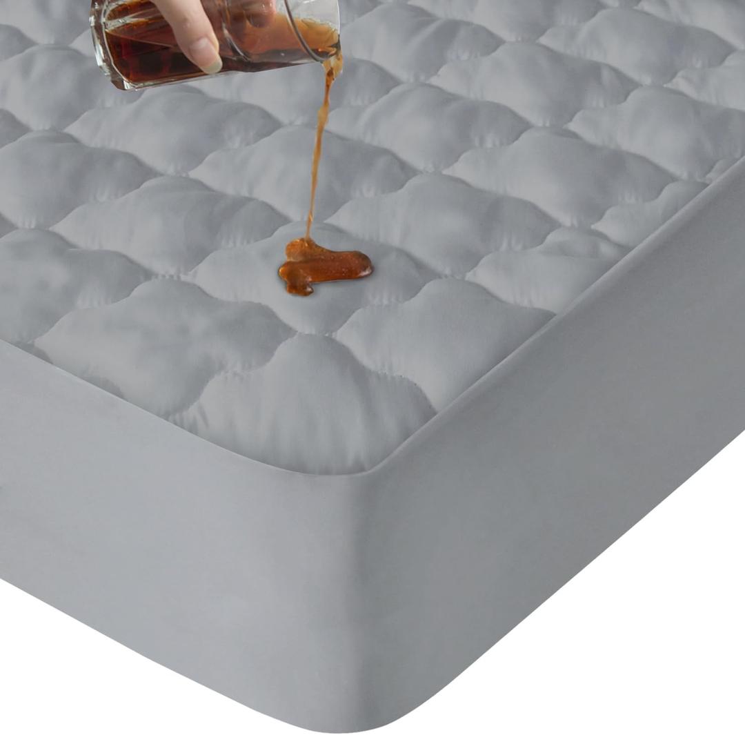 Queen Mattress Protector Pad Waterproof Quilted, Breathable & Cooling Queen Size Mattresses Protector Cover Fitted with Deep Pocket Up to 14", (Gray)