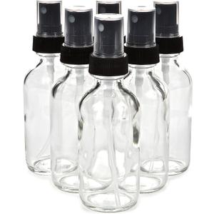 Vivaplex, 6, Clear, 2 oz Glass Bottles, with Black Fine Mist Sprayers