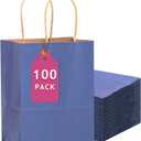 qiqee 100PCS Gift Bag with Handles Bulk Kraft Deep Blue Paper Bags Multiple Uses (13''x5 x10 inch Large Size)