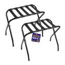 Metal Luggage Rack - Pack of 2 Foldable, Easy Assembly, Space Saving, and Stylish Steel Frame Guest Suitcase Stands with Nylon Straps - Black