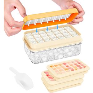 PHINOX Ice Cube Tray with Lid and Bin, 3 Pack Plastic Ice Cube Tray Molds, 84 pcs Ice Trays for reezer, Chilling Drinks, Whiskey & Cocktails, with Ice Container and Ice Scoop, BPA-Free
