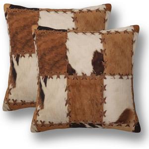 Cow Fur Cowhide Pillow Covers 18 x 18 Set of 2 Western Decorative Throw Pillow Cover Animal Skin Plaid Grid Print Outdoor Pillowcases Farmhouse Home Decor for Couch Bed Sofa