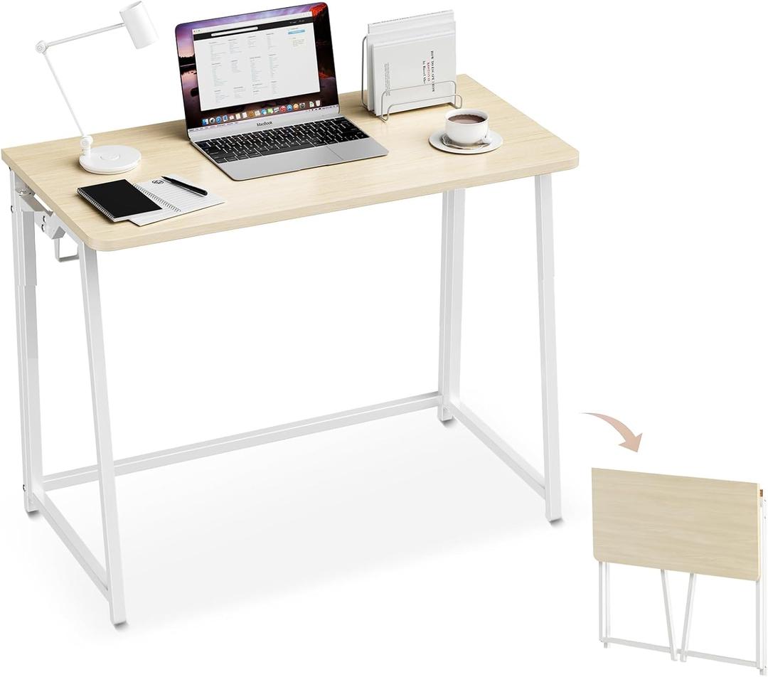POLWKZU Folding Desk Small Foldable Desk for Small Space, 31.5 Inches Writing Computer Desks in Study, Home Office Foldable Office Desks for Bedroom, Oak