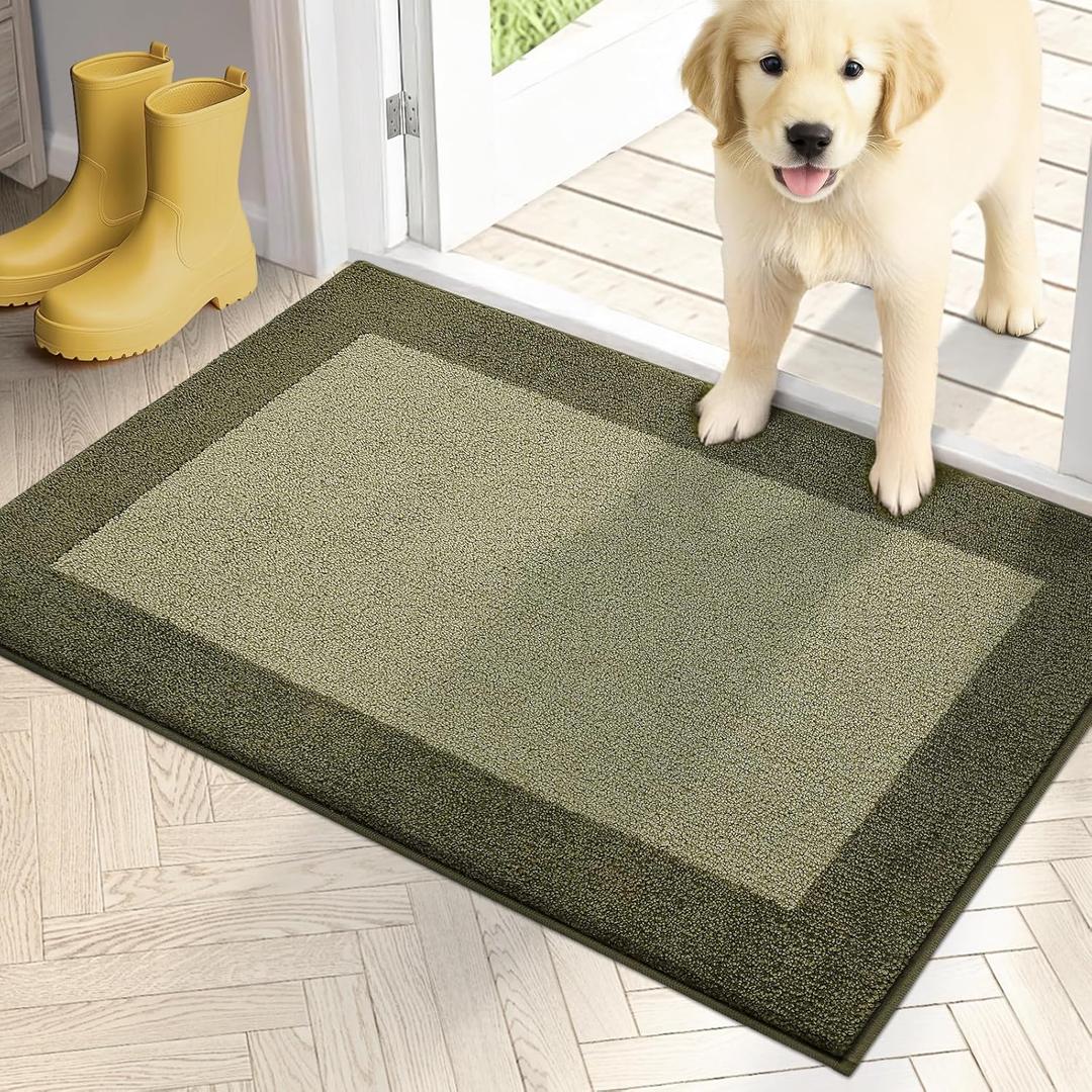 PURRUGS Dirt Trapping Door Mat 20" x 32", Non-Slip/Skid Machine Washable Entryway Rug, Shoes Scraper, Throw Rug, Super Absorbent Area Rug for Muddy Wet Shoes and Paws, Budding Green & Sage Green