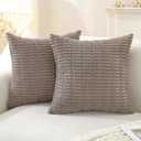 Set of 2 Corduroy Decorative Throw Pillow Covers 20x20 Inch, Boho Striped Pillow Covers Farmhouse Home Decor for Sofa Living Room Couch Bed,Coffee