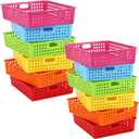 12 Pack Turn in Trays for Classroom, Stackable Plastic Paper Baskets with Handles, Letter Size A4 Teacher Desk Organizer Bins for Classroom Organization (Rainbow Colors)