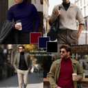 Ficerd 3 Pack Men's Turtleneck Shirts, Long Sleeve Cotton Pullover Sweaters Mock Neck Knitted T-Shirt Basic Slim Fit Tops (L)