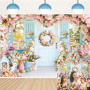 Easter Backdrop Spring Floral Bunny Colorful Eggs Photography Background Happy Easter Children Birthday Party Baby Shower Decoration Photo Booth Props Event Supplies 7x5FT