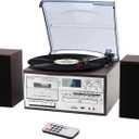 MUSITREND 10 in 1 Record Player with External Speakers, 3 Speed Bluetooth Turntable Vinyl Player with CD/ Cassette Play, AM/ FM Radio, USB/ SD Playback, Aux-in/ RCA Line Out