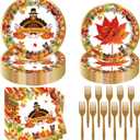 Fall Thanksgiving Party Supplies 96 Pcs Thanksgiving Paper Plates and Napkins Forks Pumpkin Turkey Autumn Disposable Tableware Set for Fall Harvest Party Decorations