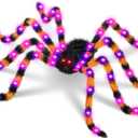 Halloween Decorations 4.9 FT Giant Spider 38LED Light up Black Hairy Scary Fake Spider with Red Lighted Eyes Battery Operated Party Haunted Yard House Indoor Outdoor Decor, Black and Orange
