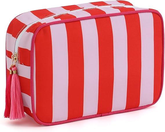 EMBRUNIOICE Makeup Bag Travel Cosmetic Bag Organizer Tassel Toiletry Bag Large Canvas Zipper Pouch Mahjong Tile Bag