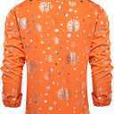 DiBanGu Men's Silk Paisley Dress Shirt Formal Long Sleeve Button-Down Casual Shirts for Wedding Party (Orange)