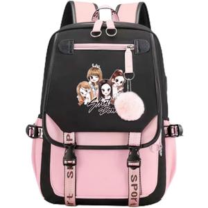 USB Black Backpack Pink Shut Down Korean Casual Backpack Daypack Laptop Bag College Bag ( B1 )