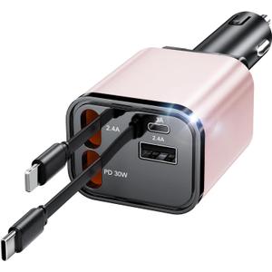 Retractable Car Charger Adapter for iPhone 17,4 in 1 Fast Charging Car Phone Charger,69W USB C Car Truck Accessories,Road Trip Essentials Gift for Men Women for iPhone 17 Pro Max/16/15/14/13/12,Galaxy