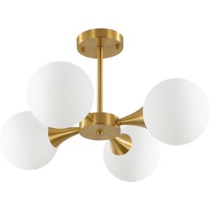 KCO Lighting Modern Globe Ceiling Light Gold Semi Flush Mount Sputnik Chandelier Mid Century Frosted Glass Ceiling Lamp for Living Room Dining Room Bedroom (4-Light)