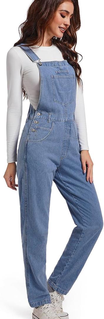 Women Denim Overalls Jean Bib 90s Retro Dungaree Ladies Loose Fit Fashion Cotton Casual Relaxed Jumpsuit (Large, Light Blue)