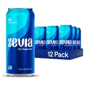 Zevia Zero Sugar Soda, Cola, 16 oz Cans (12-Pack) Naturally Sweetened, Non-GMO Project Verified, Gluten-Free, Vegan, BB Date: 06/22/2026