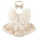 ODASDO Dresses for Baby Girls 1st First Birthday Party Dress Newborn Fairy Tulle Tutu Bubble Romper Toddler Kids Floral Embroidery Bodysuit One Year Old Cake Smash Outfit Photo Shooting Apricot 6-12M